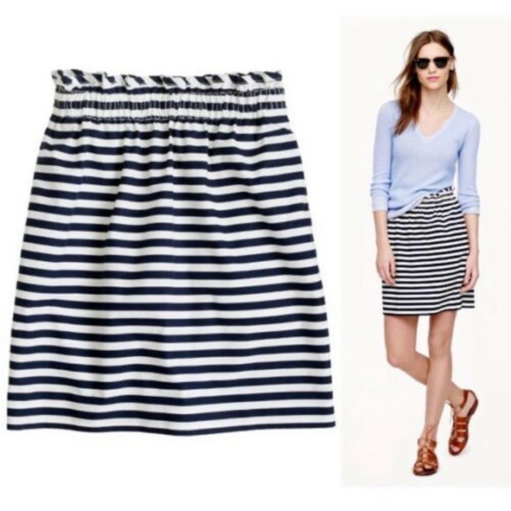 J Crew Striped City Mini Ripstop Cotton Skirt Size  4 Cream Navy